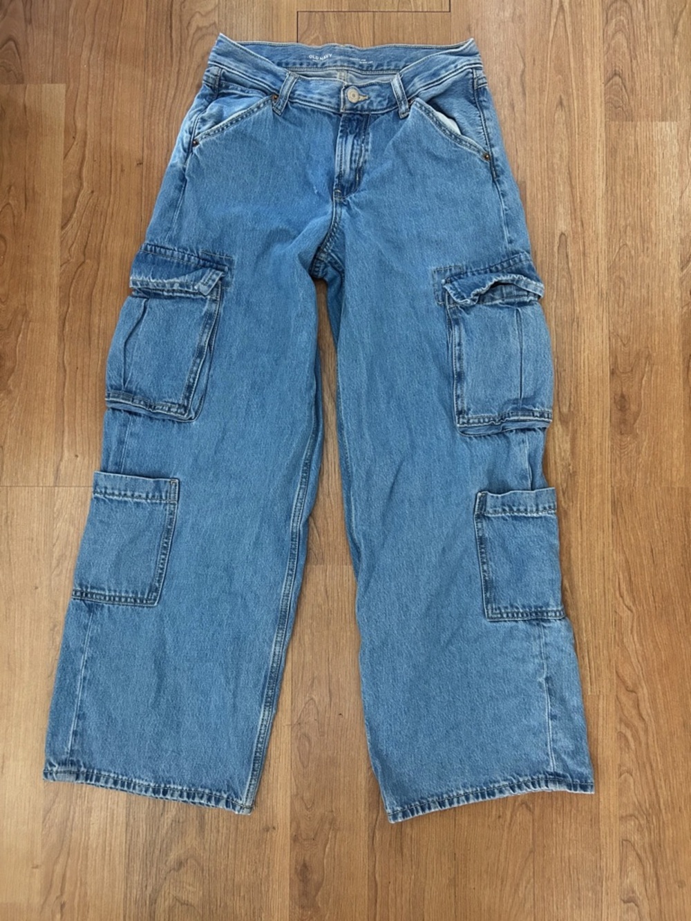 Old Navy Women’s Jeans Size 0 Extra High Rise Sky Hi Wide Leg Blue Cargo Baggy